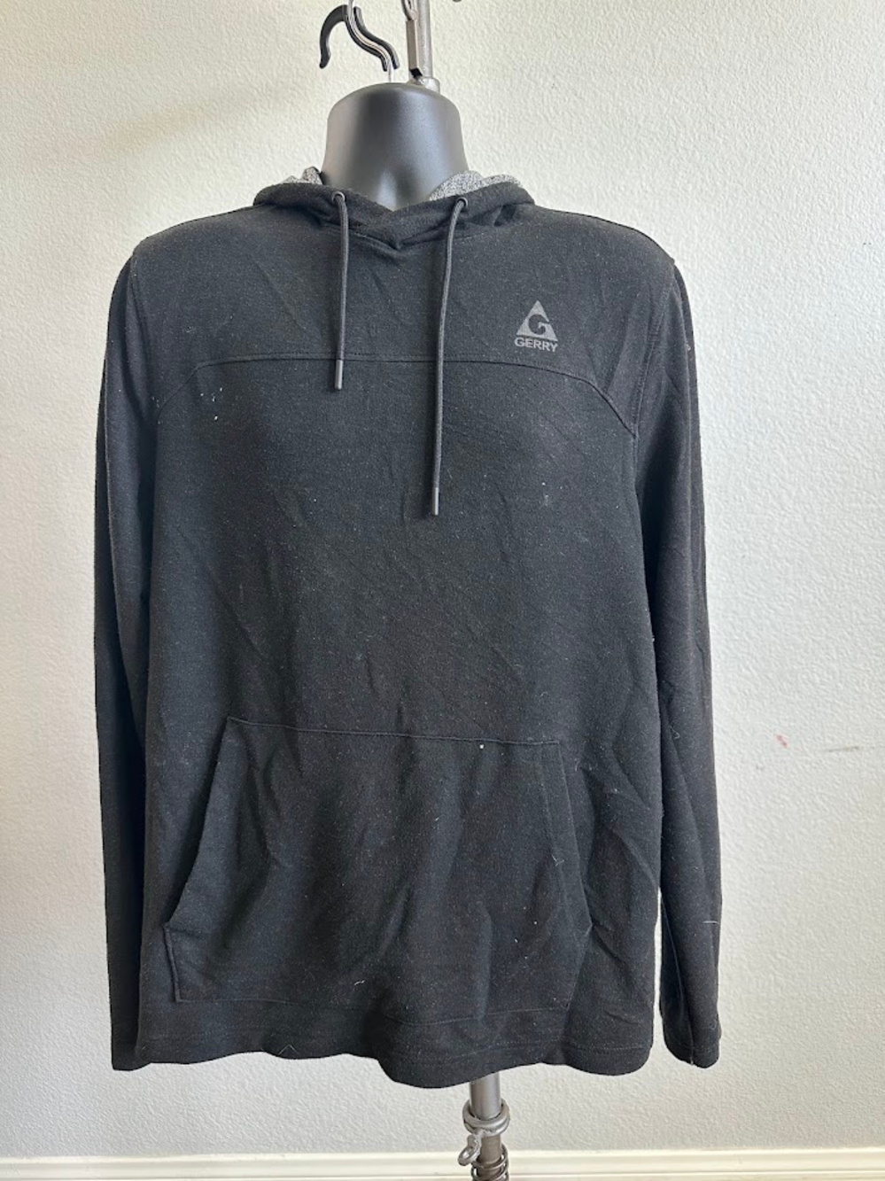 Gerry Men's Hoodie Pullover Sweatshirt Black Heathered Fleece Size L